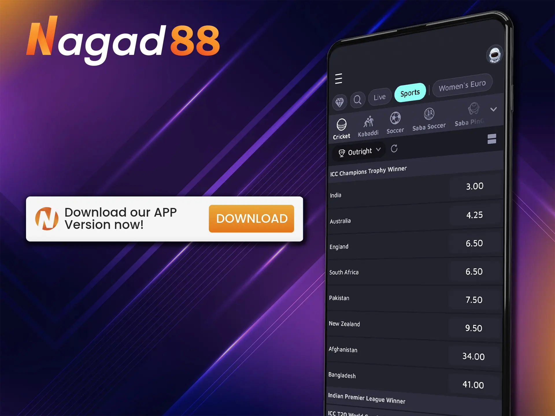 The Nagad88 app will give you regular access to ICC Cricket Championship betting wherever you are.