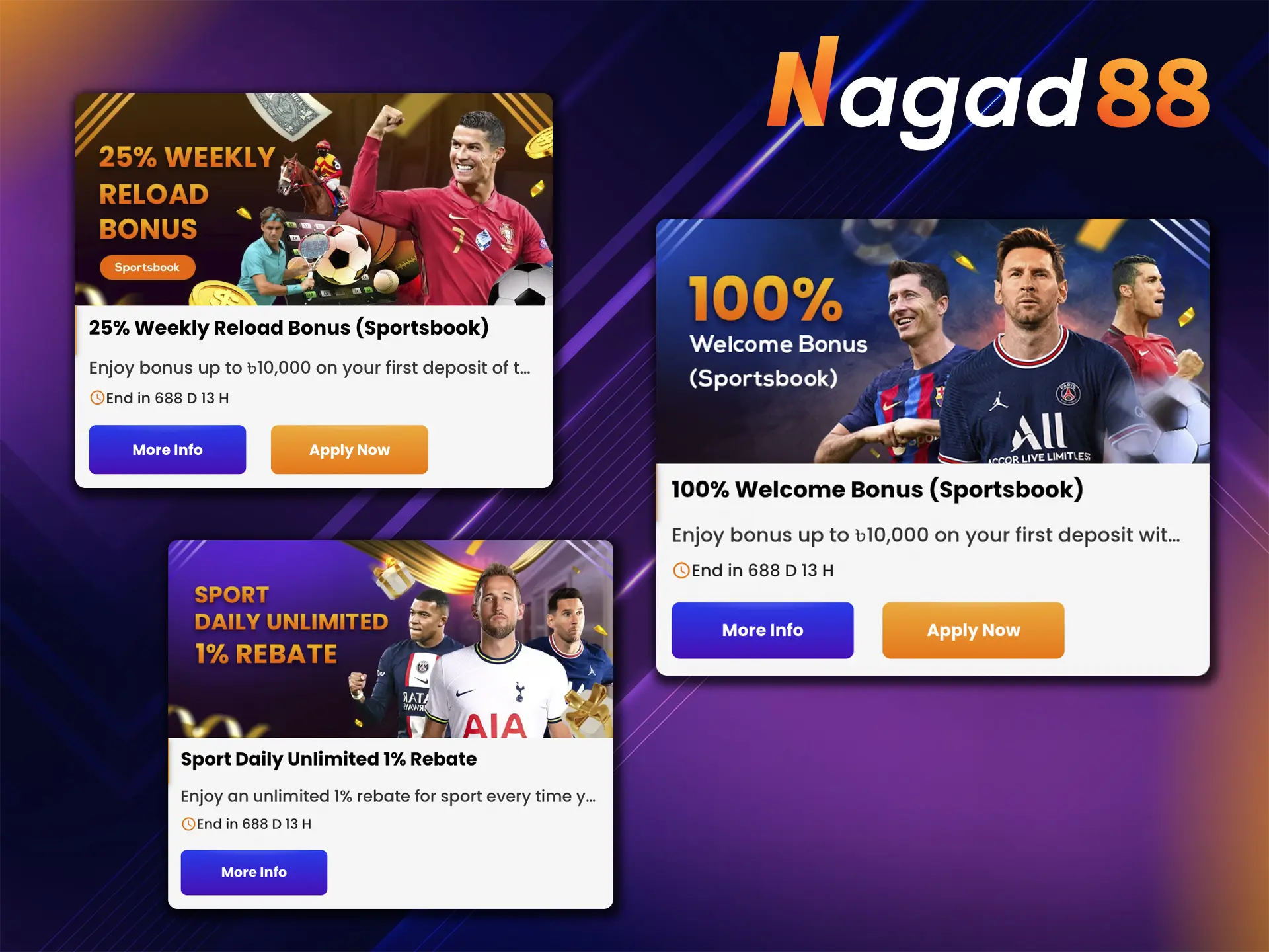 Nagad88's unique ICC Championship bonuses are always available and will help you increase your game balance at Nagad88.