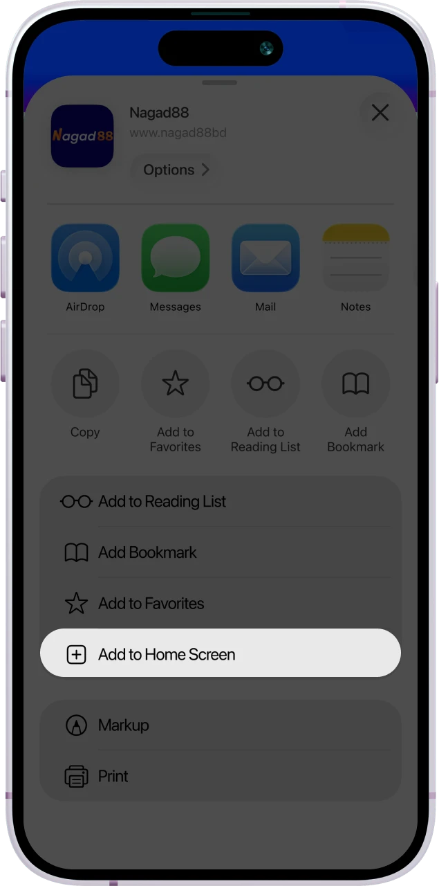 Add the Nagad88 App shortcut to your iOS home screen for quick access.