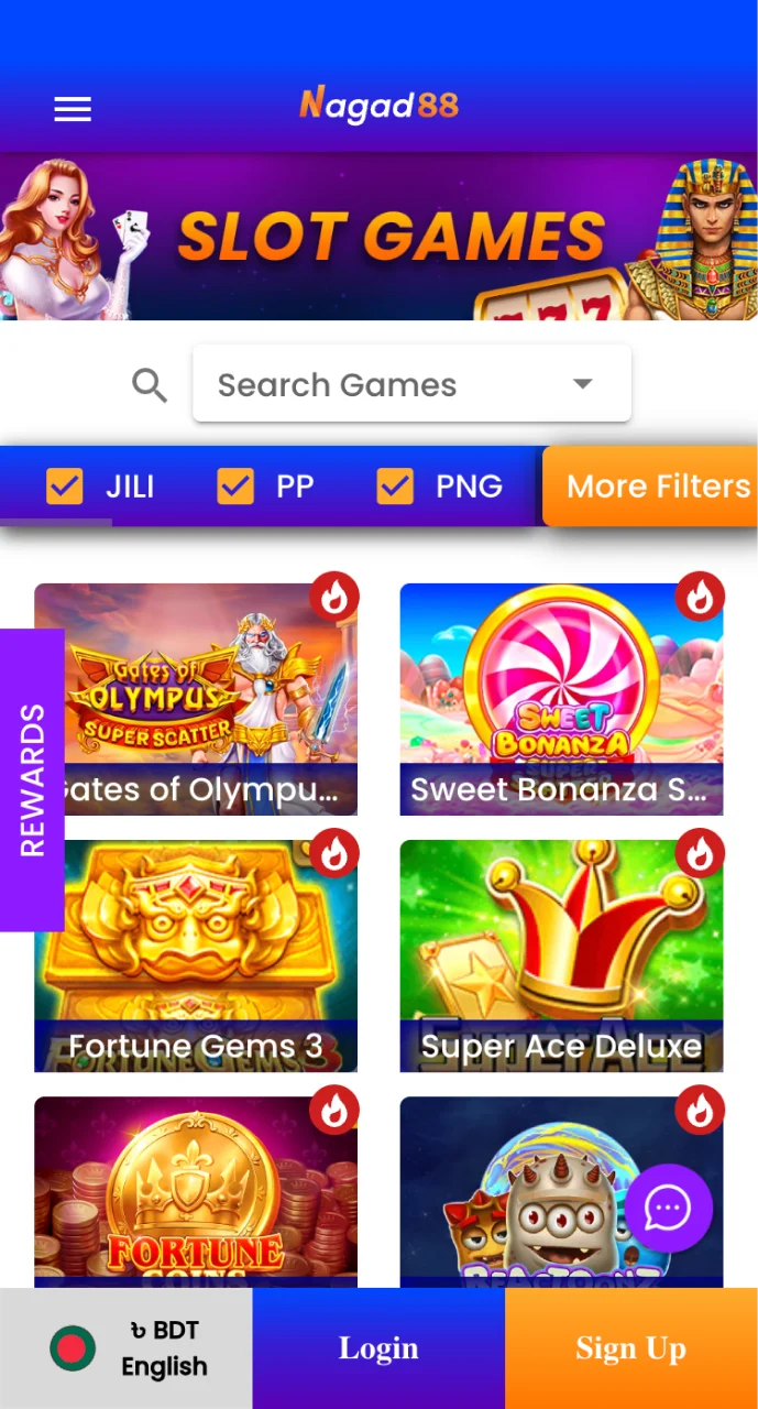 Interface of the Nagad88 casino.